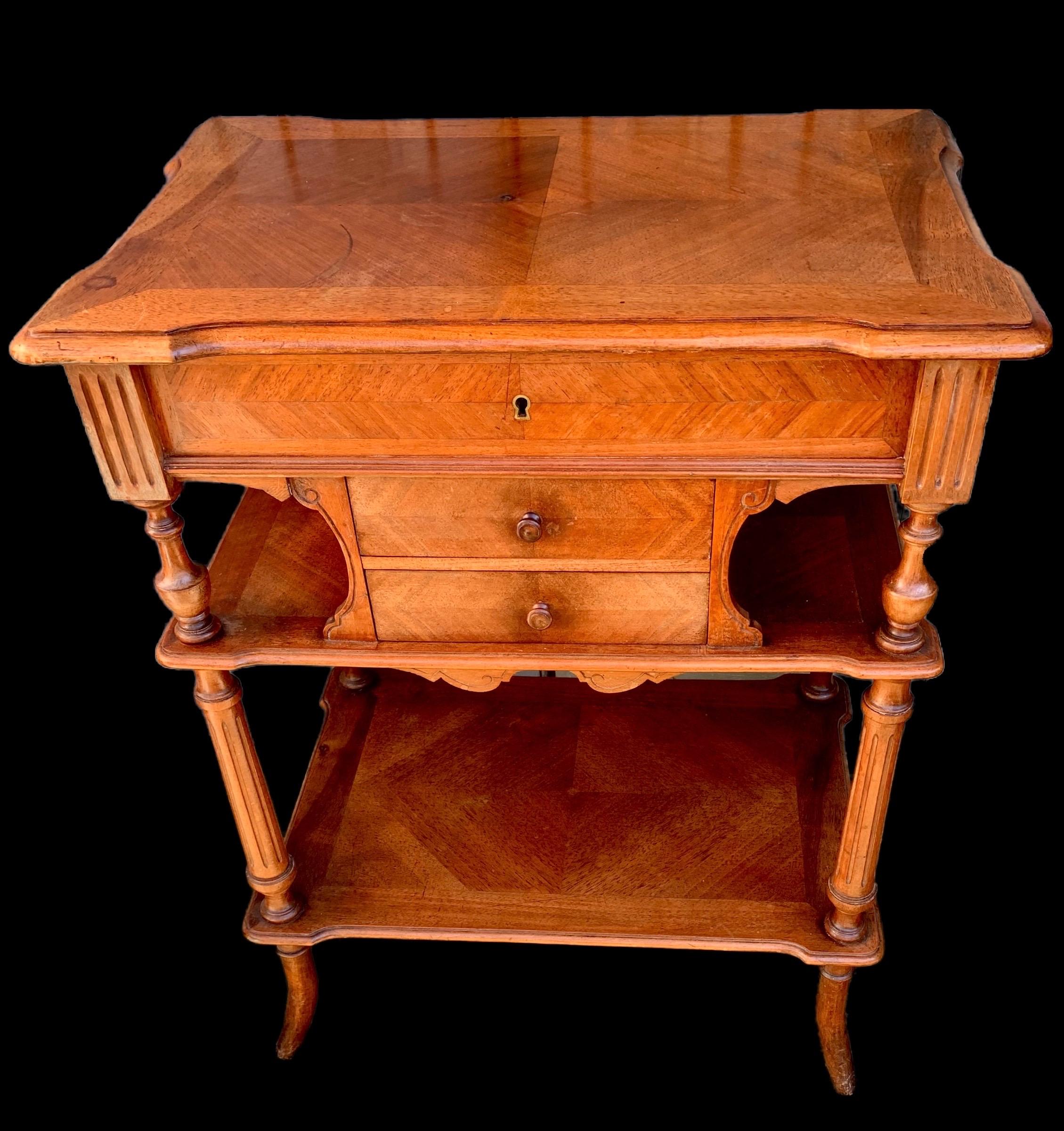 Early 20th Century Antique French Carved Walnut Dressing/Sewing Table
