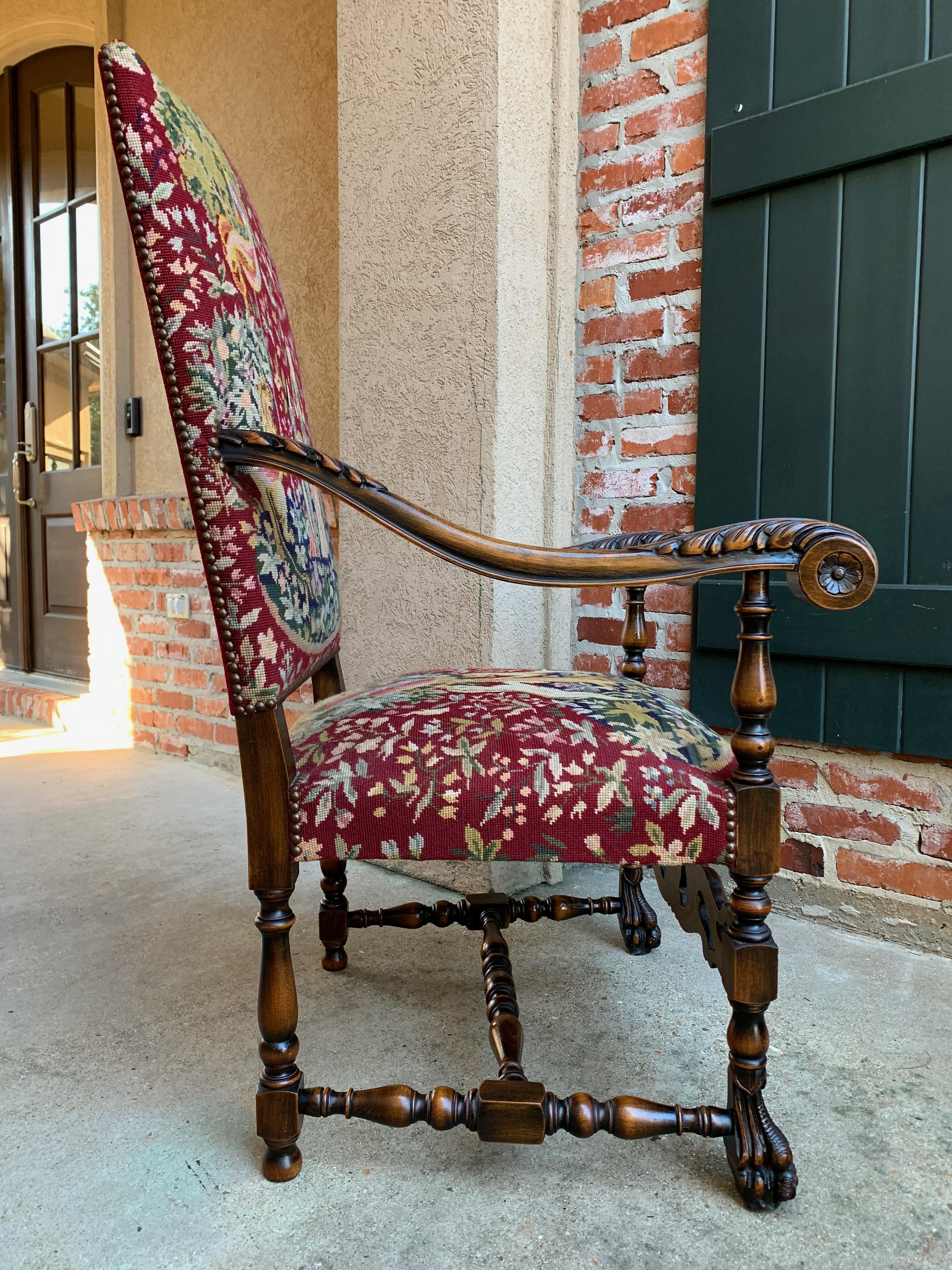 Antique French Carved Walnut Fireside Dining Armchair Tapestry Unicorn and Lady 3