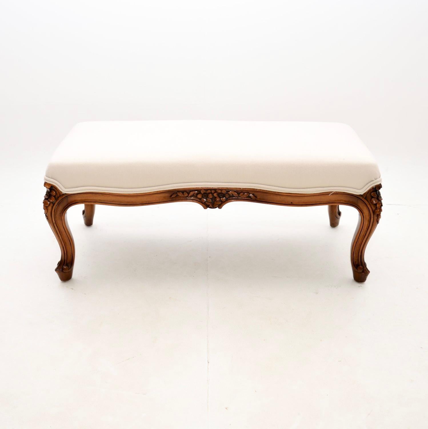 Louis XV Antique French Carved Walnut Foot Stool For Sale
