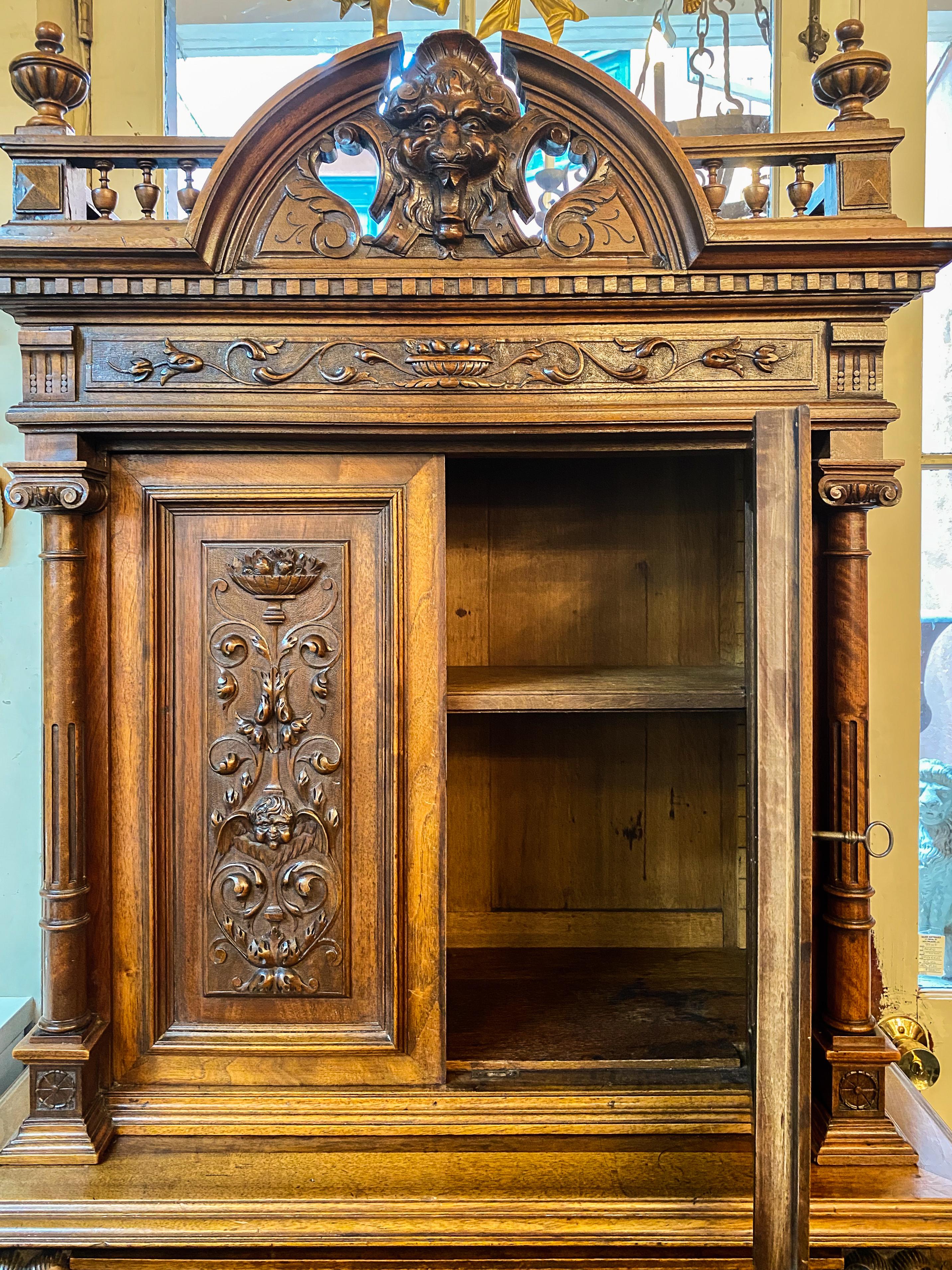 Late 19th Century Antique French Carved Walnut Francis the First Style Sideboard, circa 1880-1890