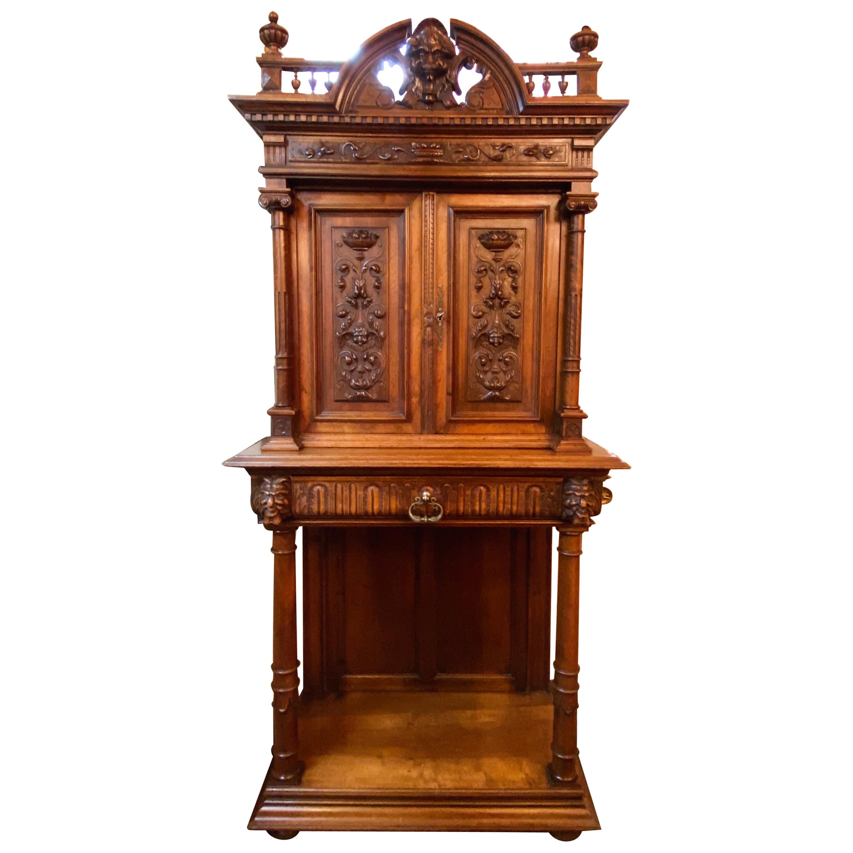 Antique French Carved Walnut Francis the First Style Sideboard, circa 1880-1890
