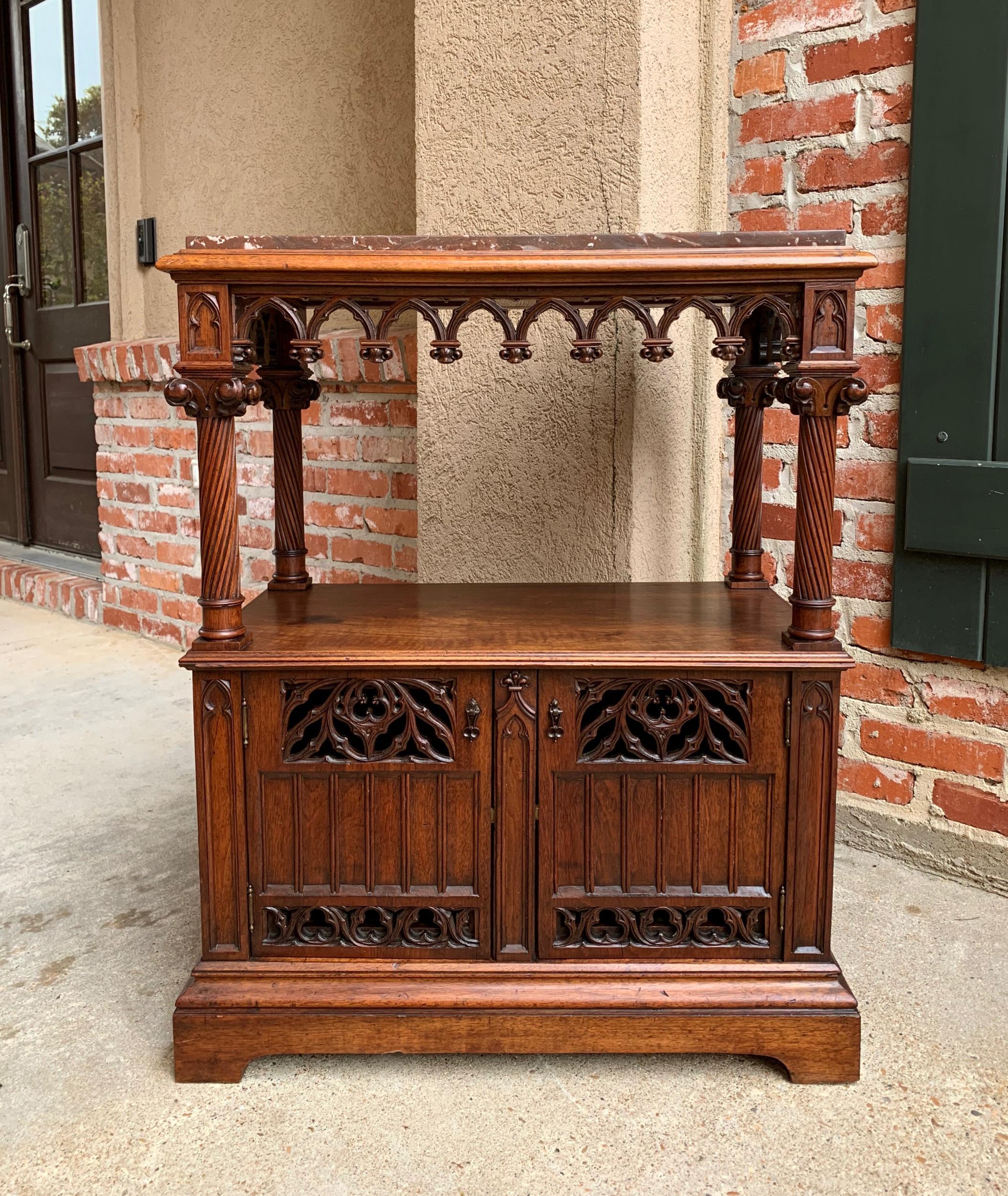 Antique French carved walnut Gothic end sofa table cabinet Renaissance marble

~Direct from France~
~Lovely and versatile antique French gothic cabinet with stunning carvings! Ornate, yet small, this would be a perfect side table, foyer table,