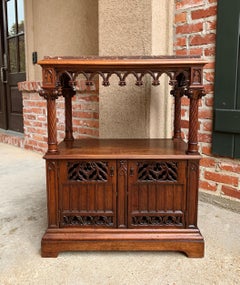 Antique French Carved Walnut Gothic End Sofa Table Cabinet Renaissance Marble