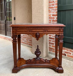 19th century French Carved Walnut Hall Console Table Marble Empire Regency Style