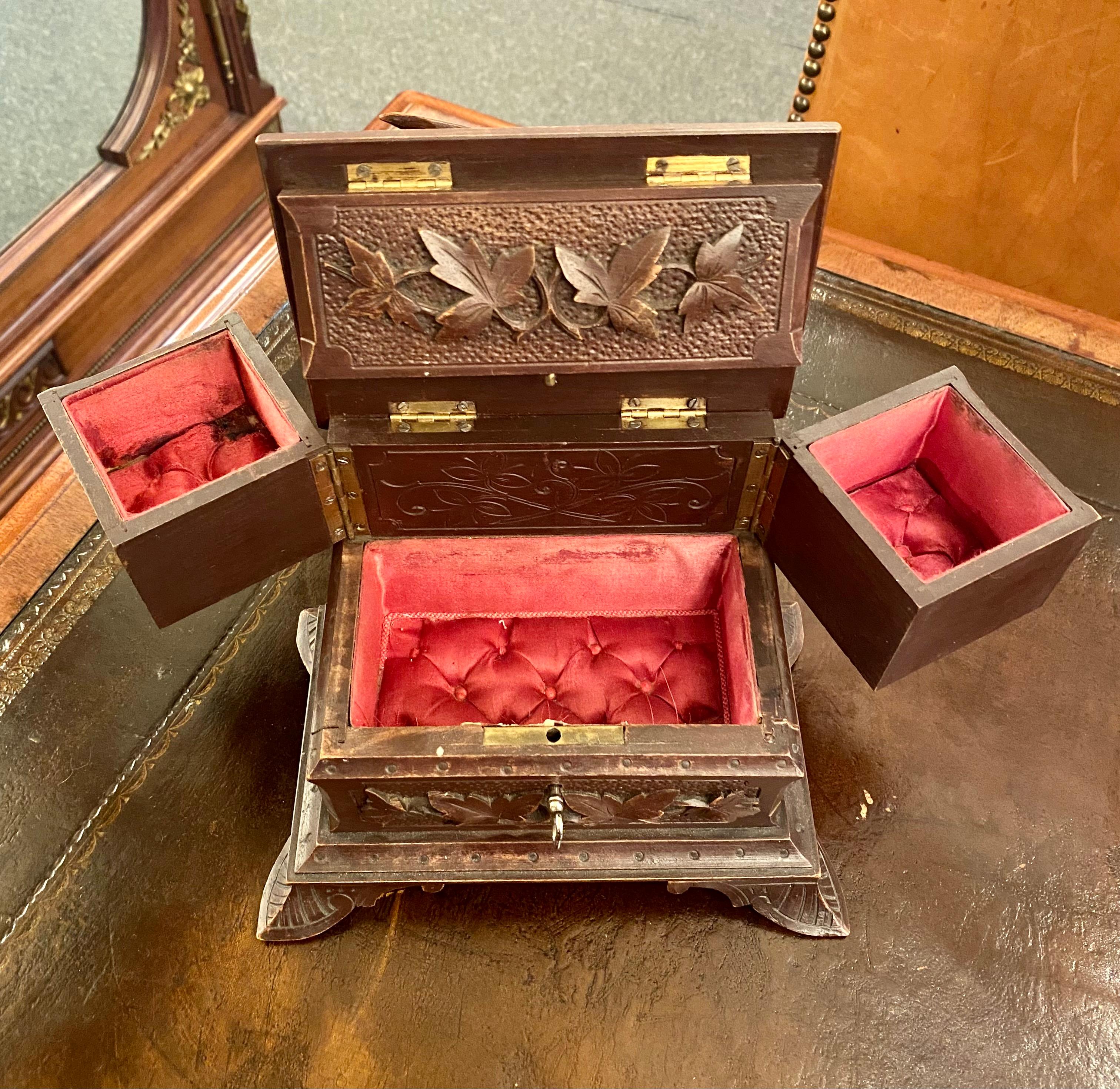 19th Century Antique French Carved Walnut Jewel Box, circa 1880-1890 For Sale
