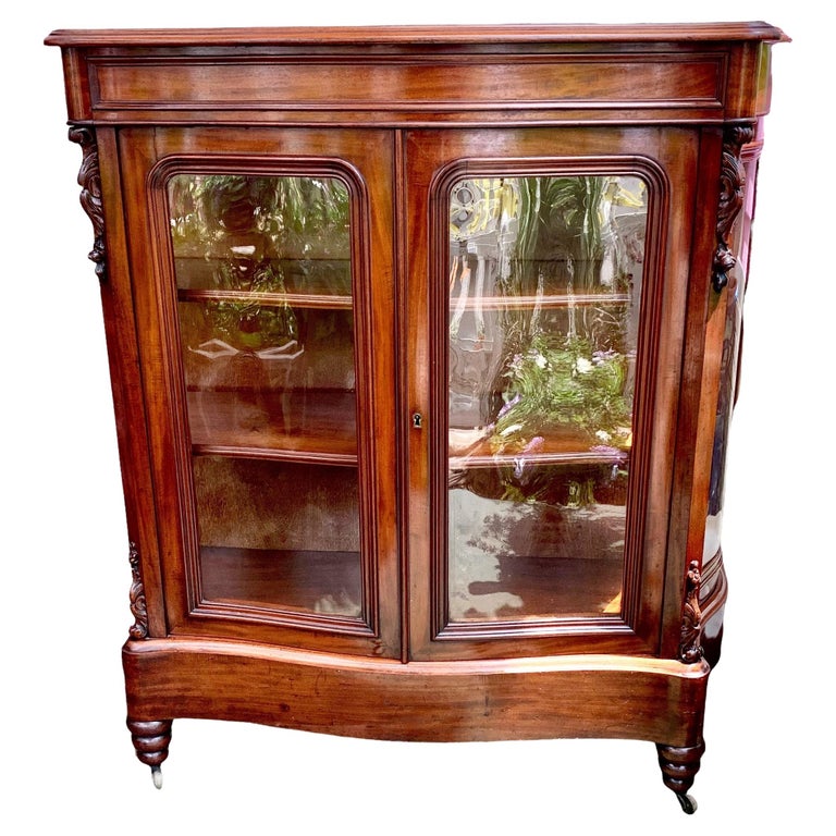 Antique French Carved Walnut Marble Top Bowfront Parlor For