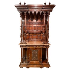 Antique French Carved Walnut Marble-Top Cabinet, circa 1860-1870