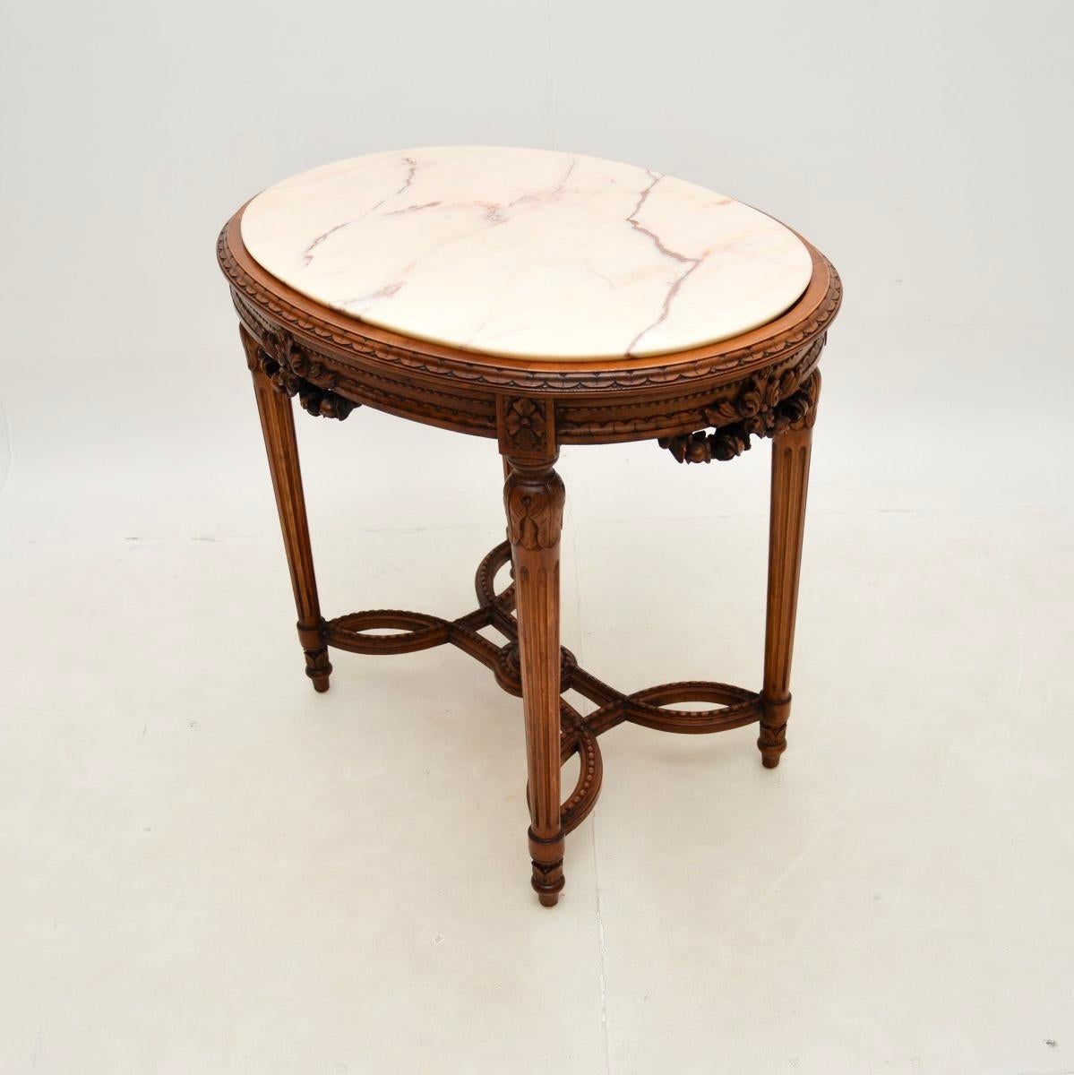 Louis XV Antique French Carved Walnut Marble Top Occasional Table