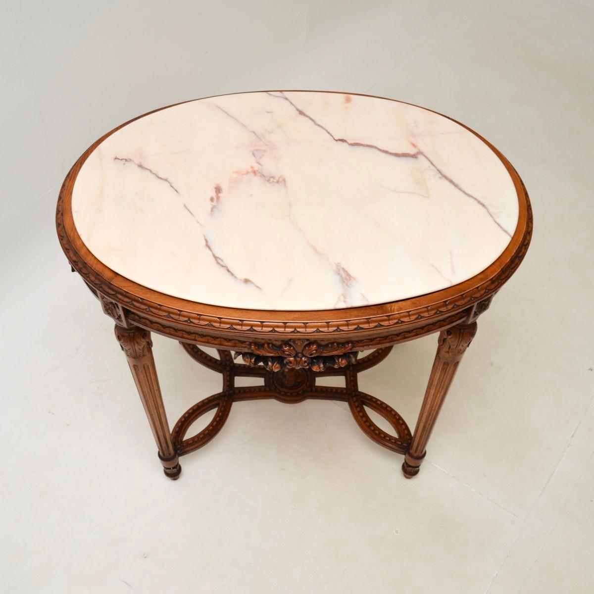 Antique French Carved Walnut Marble Top Occasional Table In Good Condition In London, GB
