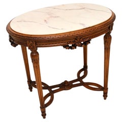 Antique French Carved Walnut Marble Top Occasional Table