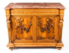 Antique French Carved Walnut Marble Topped Chiffonier, 19th Century