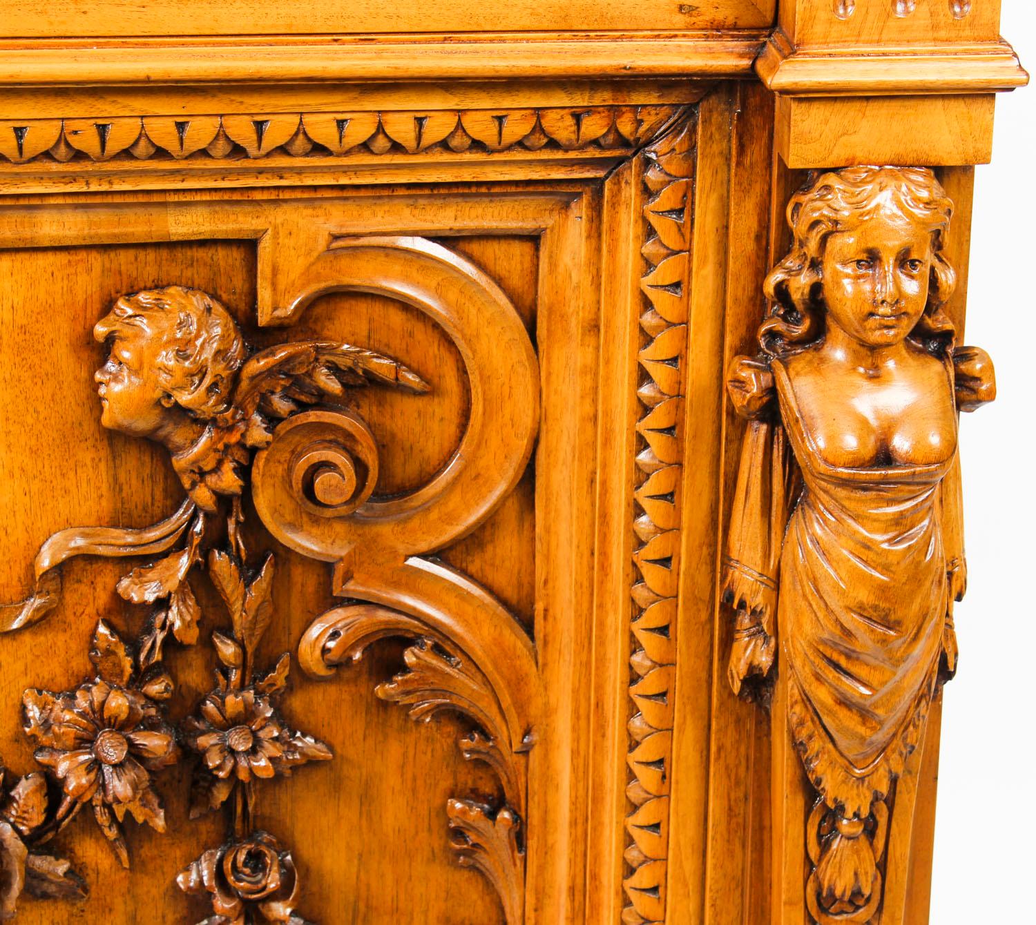 Antique French Carved Walnut Marble Topped Chiffonier, 19th Century 1