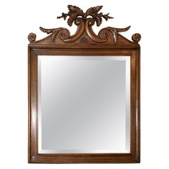 Antique French Carved Walnut Mirror with Beveled Glass