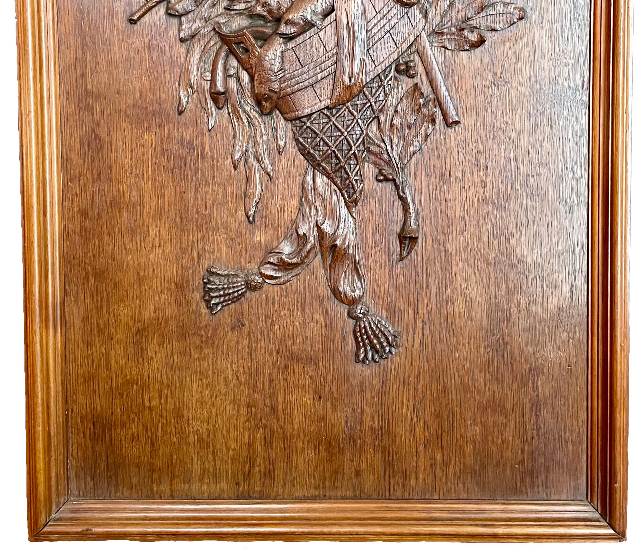 Antique French carved walnut nature morte panel, circa 1870-1880.
