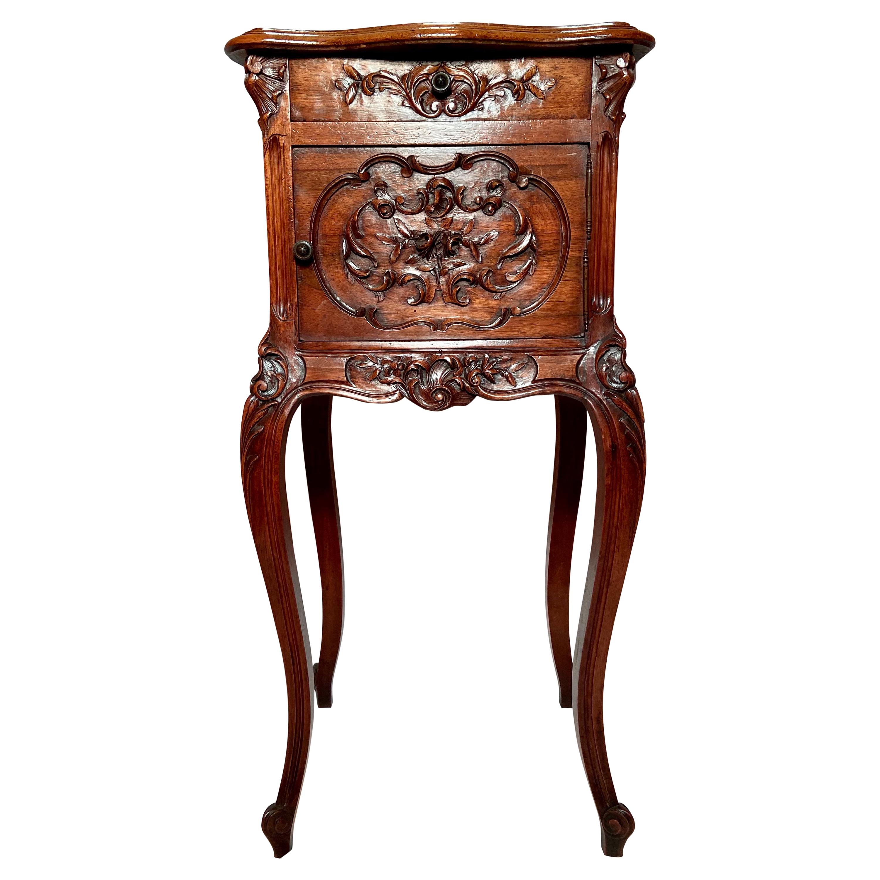 Antique French Carved Walnut Occasional/Night Table, Circa 1890