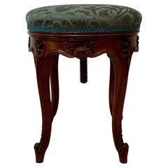Antique French Carved Walnut Piano Stool, Circa 1875-1895.
