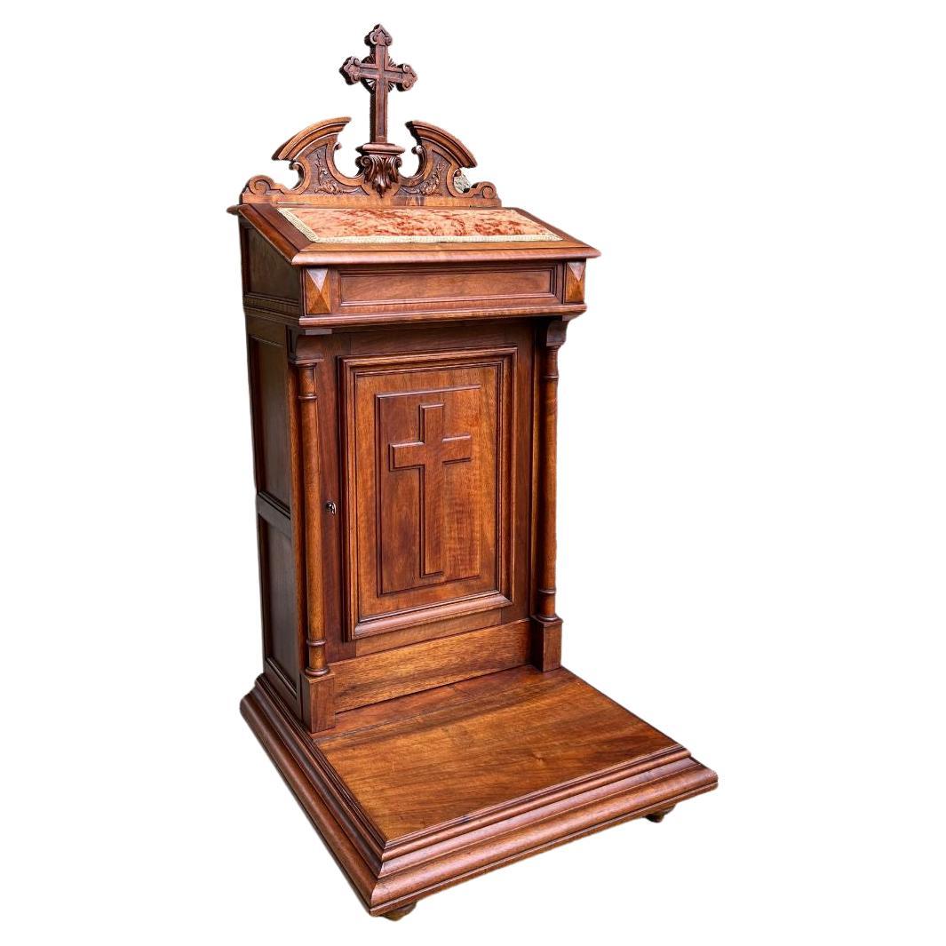 Antique French Carved Walnut Prayer Kneeler Prie Dieu Chapel Gothic Cabinet