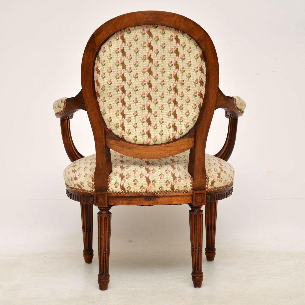 Antique French Carved Walnut Salon Armchair 6