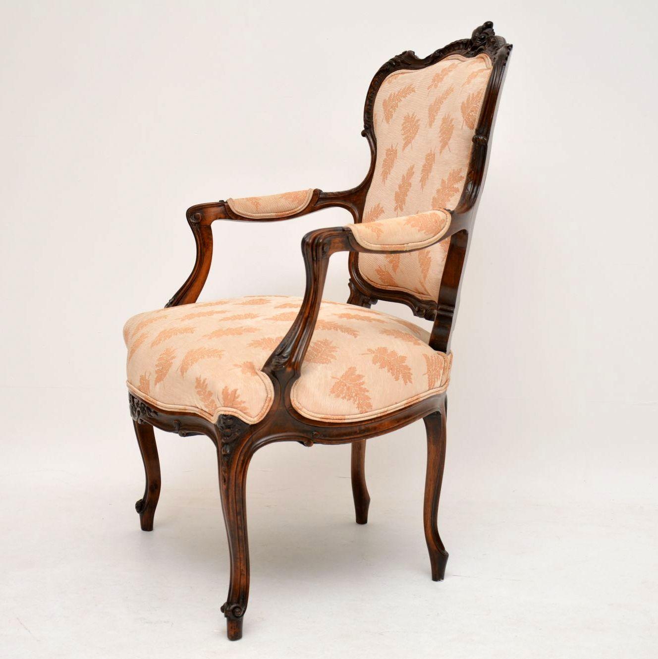 Louis XV Antique French Carved Walnut Salon Armchair