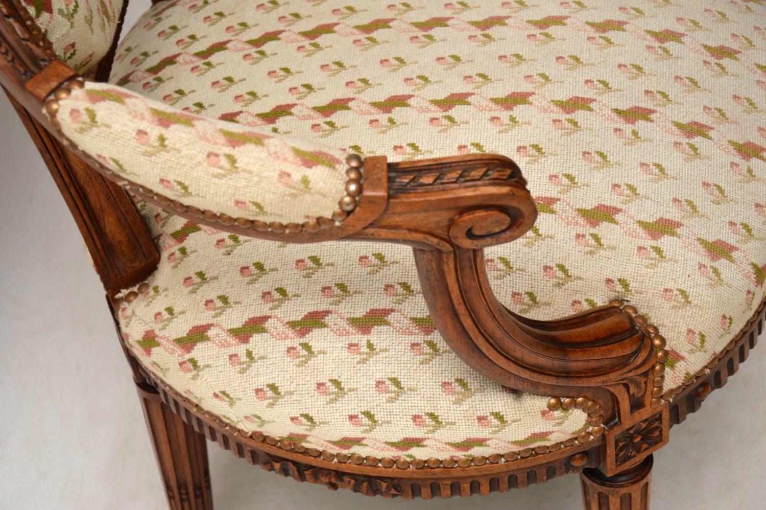 British Antique French Carved Walnut Salon Armchair
