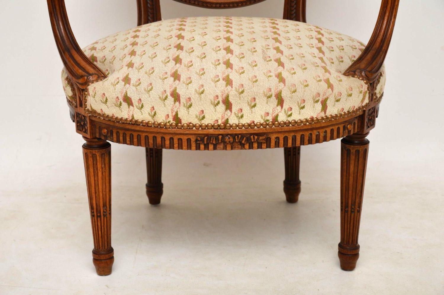 Antique French Carved Walnut Salon Armchair 1