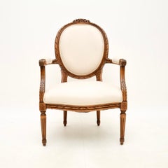 Antique French Carved Walnut Salon Chair