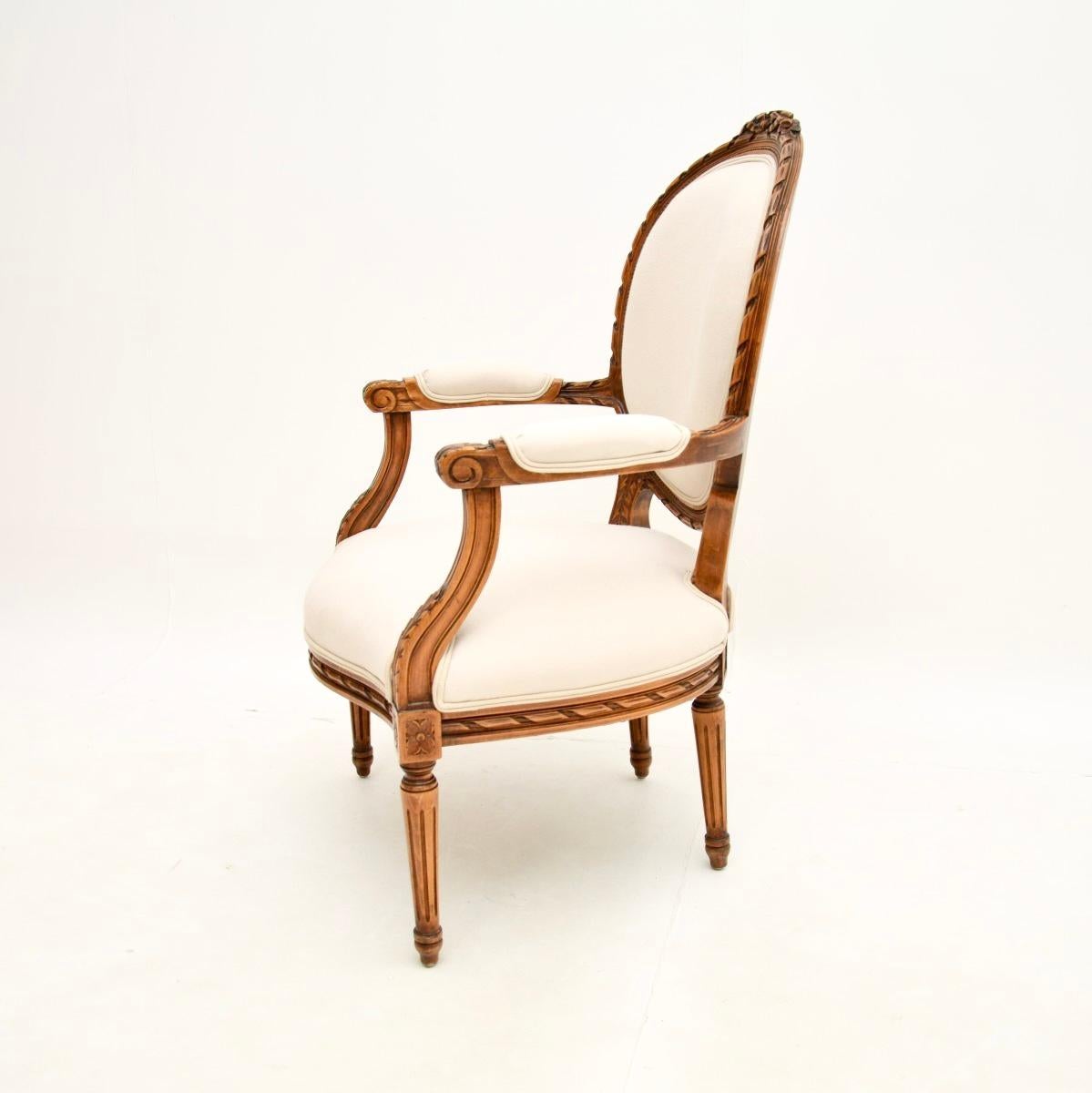 Louis XV Antique French Carved Walnut Salon Chair