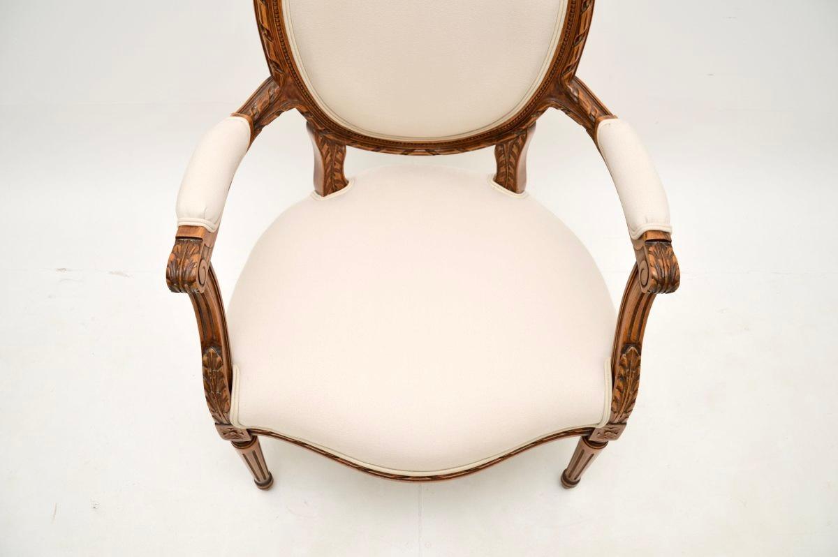 Fabric Antique French Carved Walnut Salon Chair