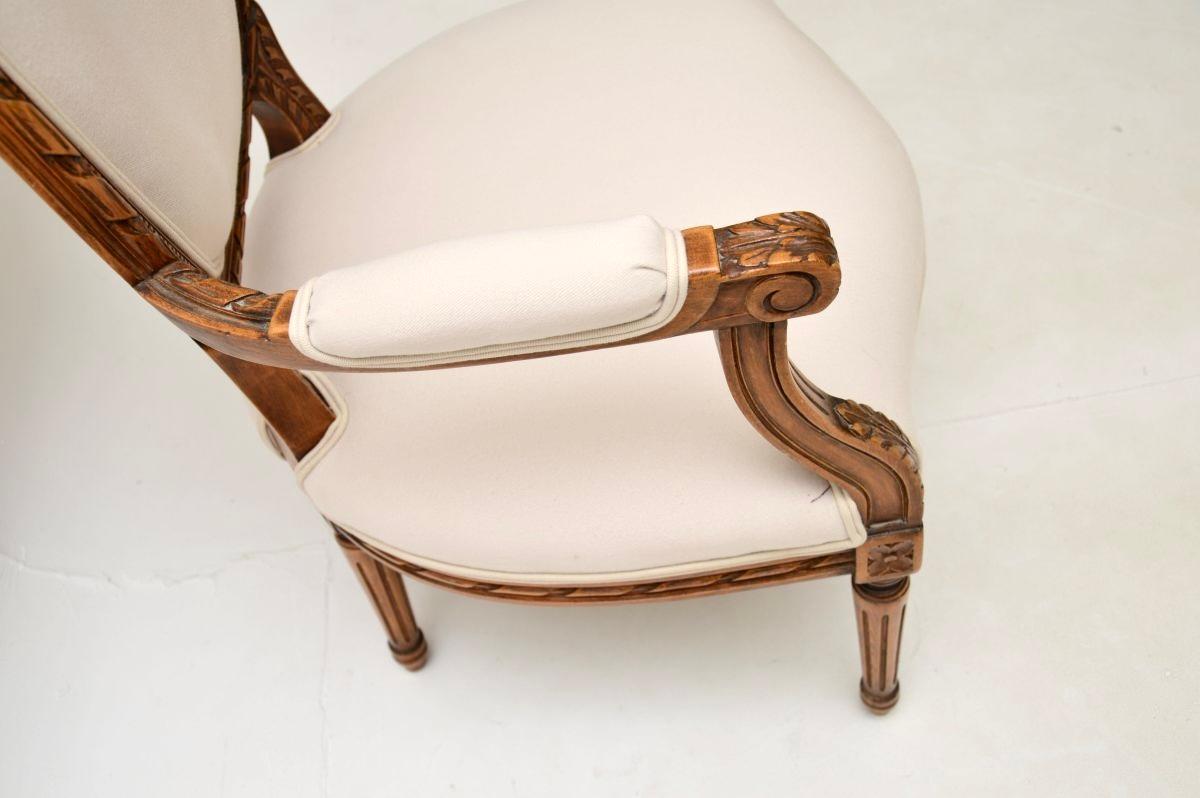 Antique French Carved Walnut Salon Chair 1