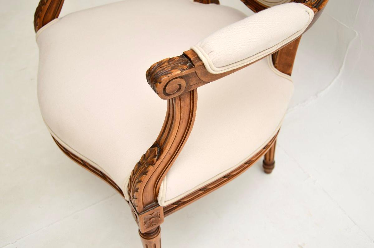 Antique French Carved Walnut Salon Chair 2