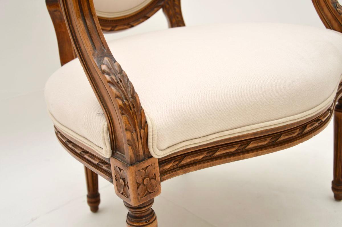 Antique French Carved Walnut Salon Chair 3