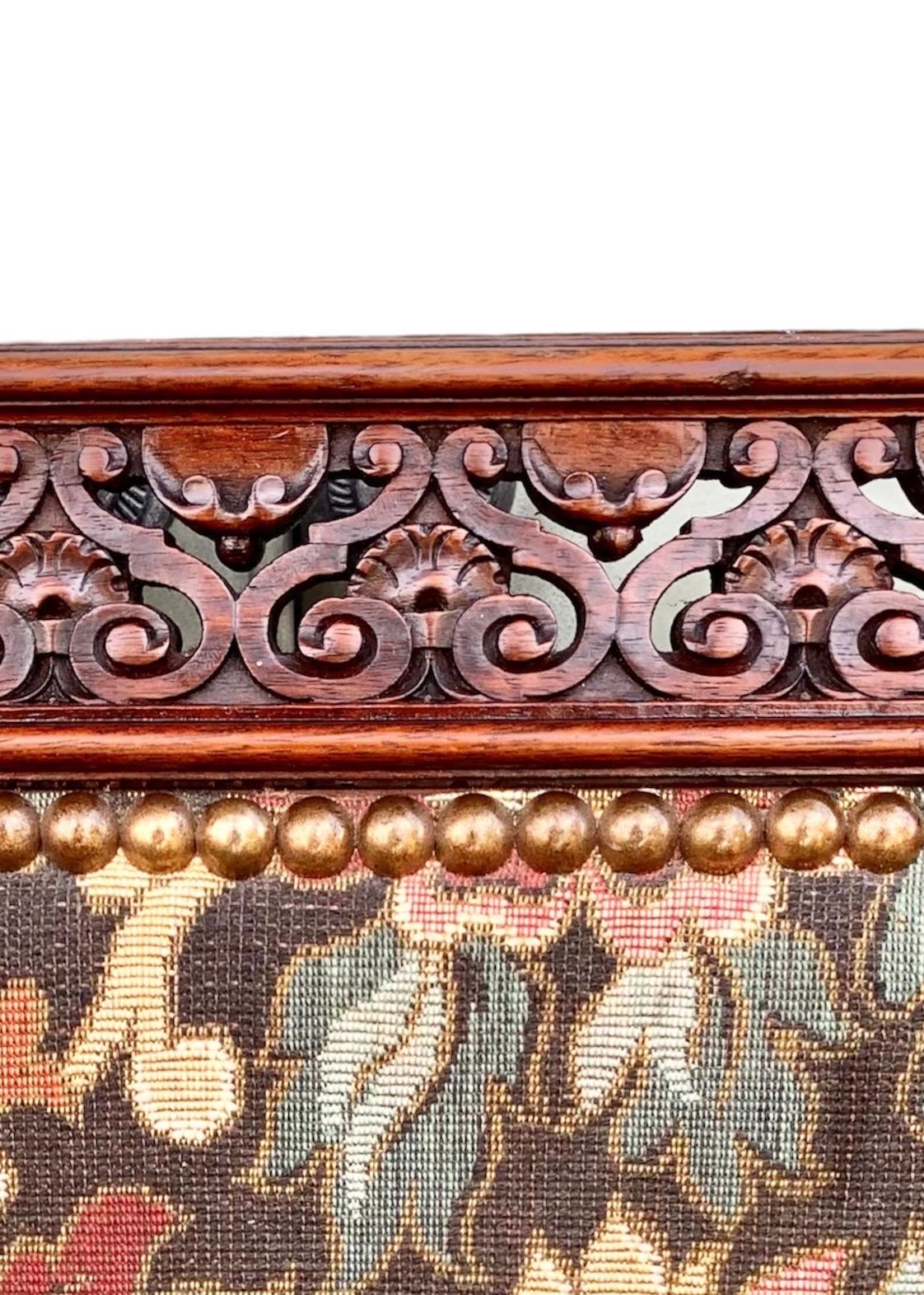 Tapestry Antique French Carved Walnut Side Chair