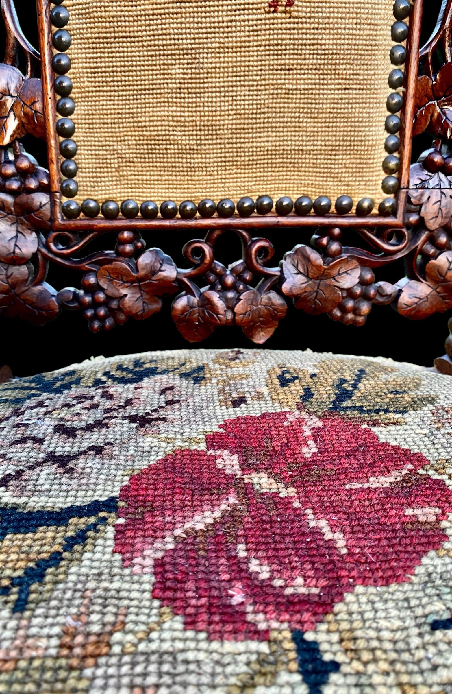 Antique French Carved Walnut Side Chair With Needle Point Upholstery For Sale 3