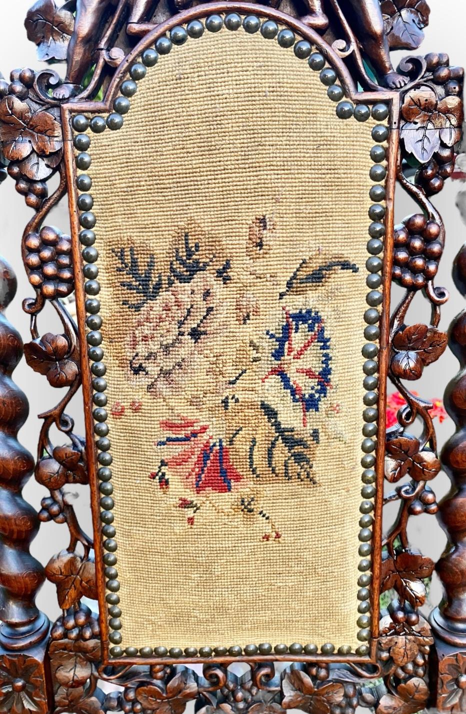 Antique French Carved Walnut Side Chair With Needle Point Upholstery For Sale 4