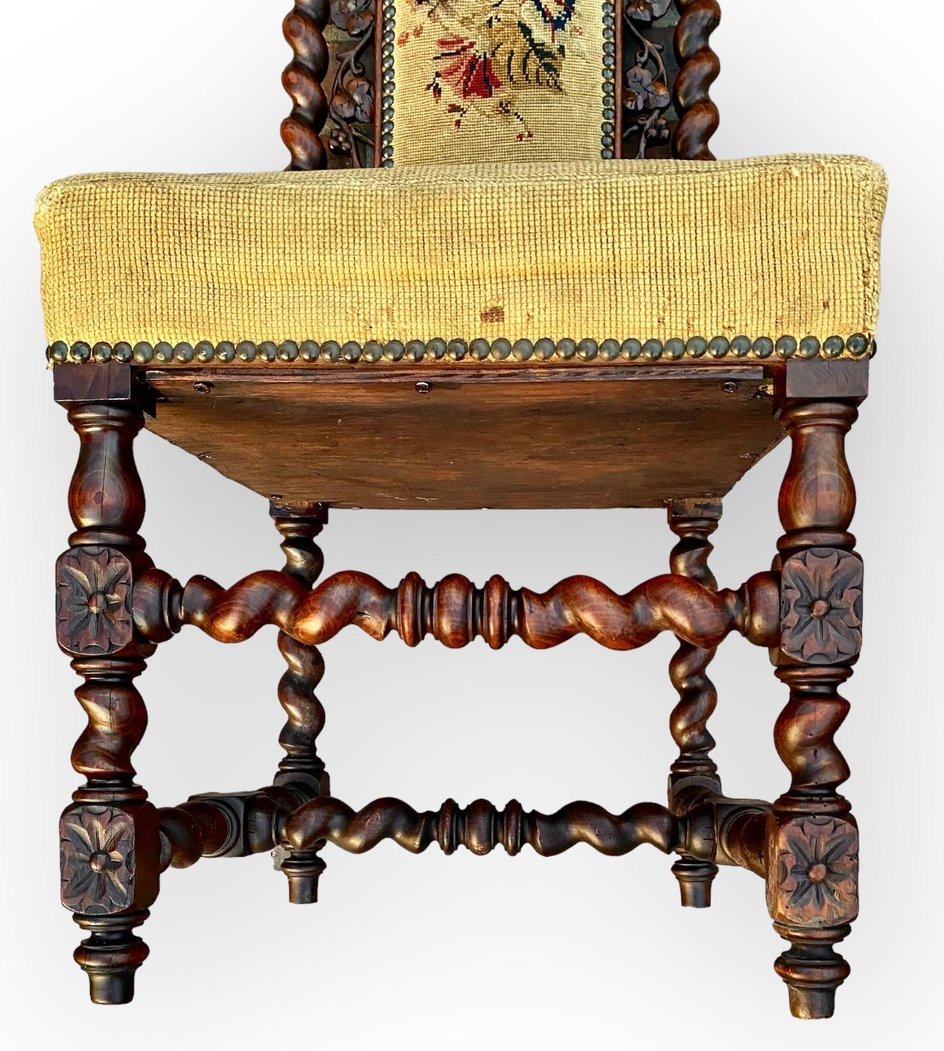 Antique French Carved Walnut Side Chair With Needle Point Upholstery For Sale 8