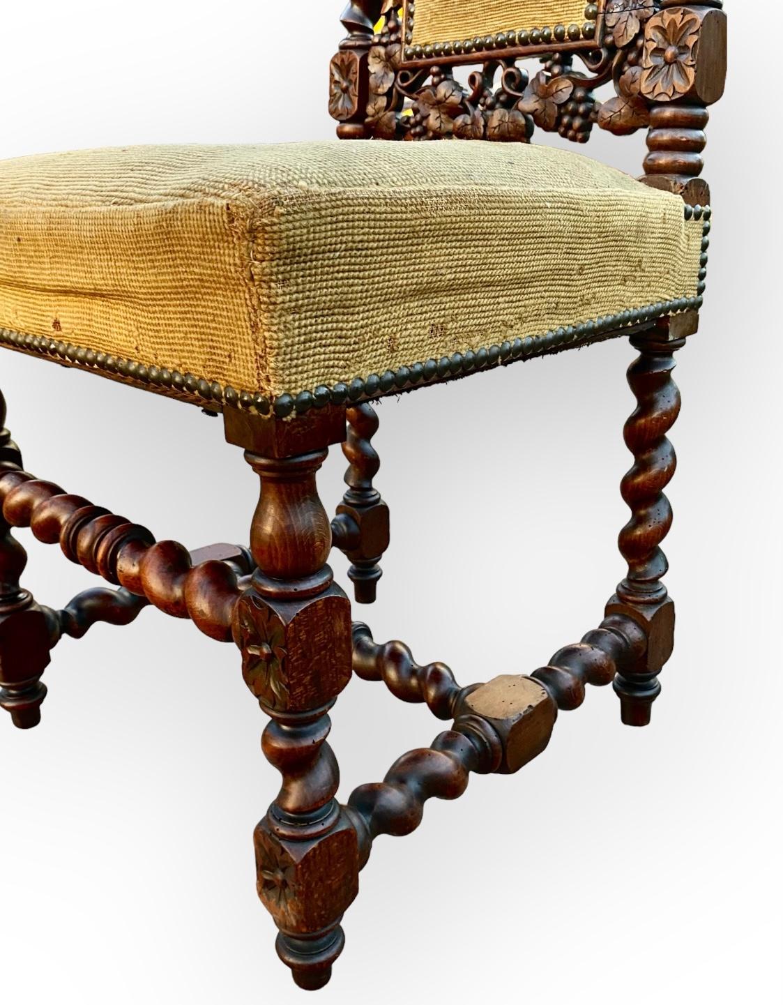 Antique French Carved Walnut Side Chair With Needle Point Upholstery For Sale 1