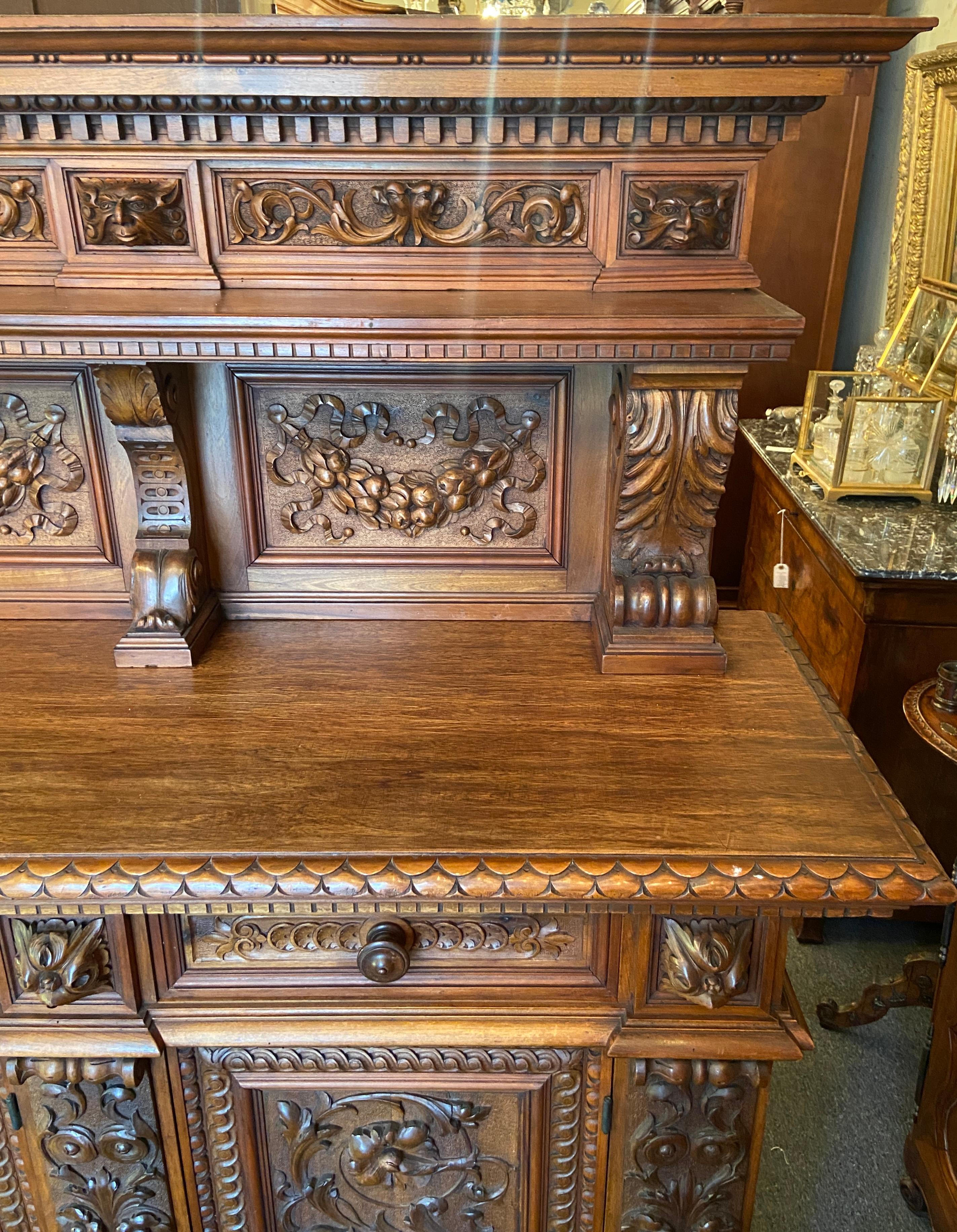 Antique French Carved Walnut Sideboard with Florals & Griffins, circa 1870-1880 In Good Condition In New Orleans, LA