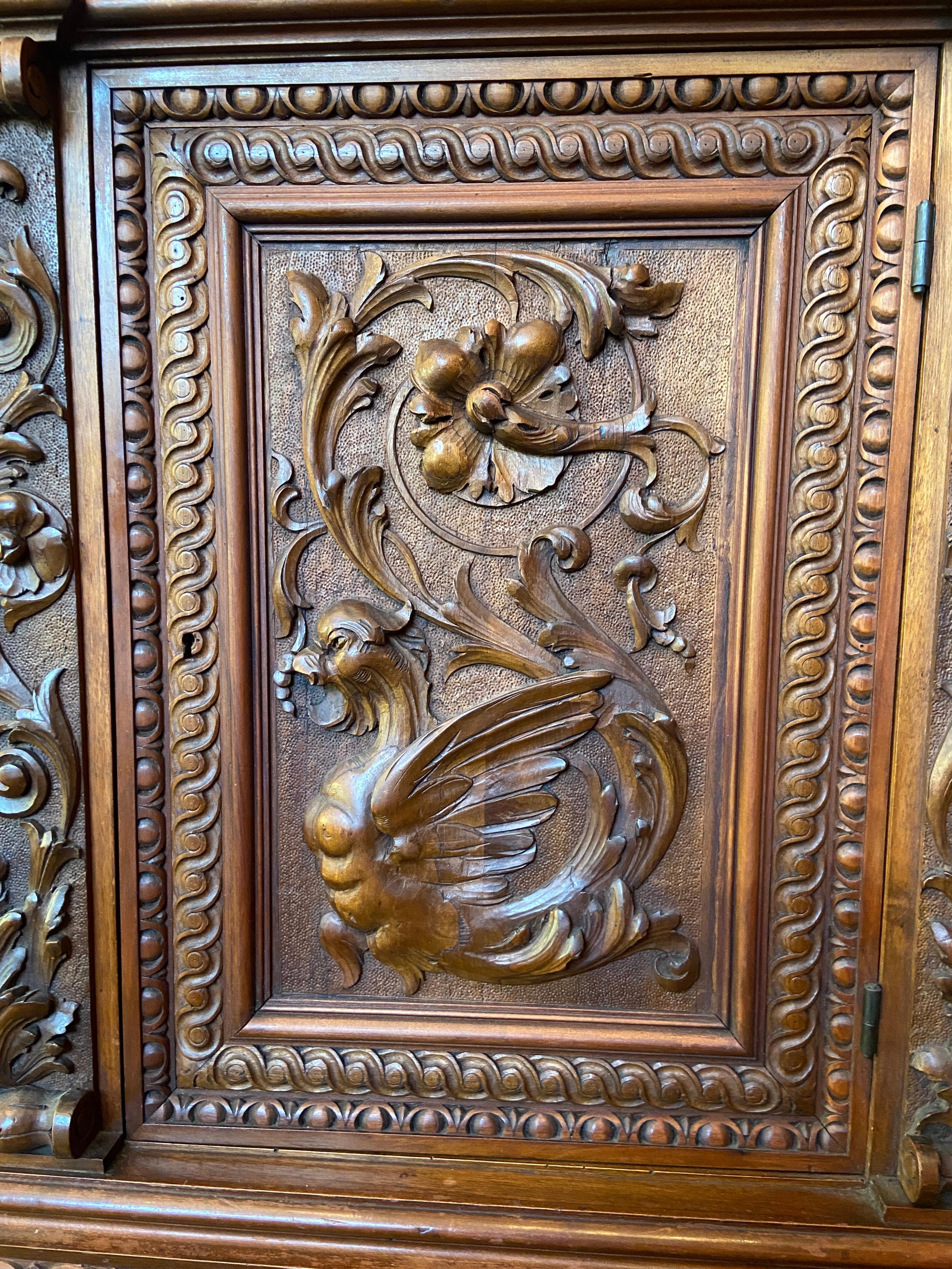 Antique French Carved Walnut Sideboard with Florals & Griffins, circa 1870-1880 2