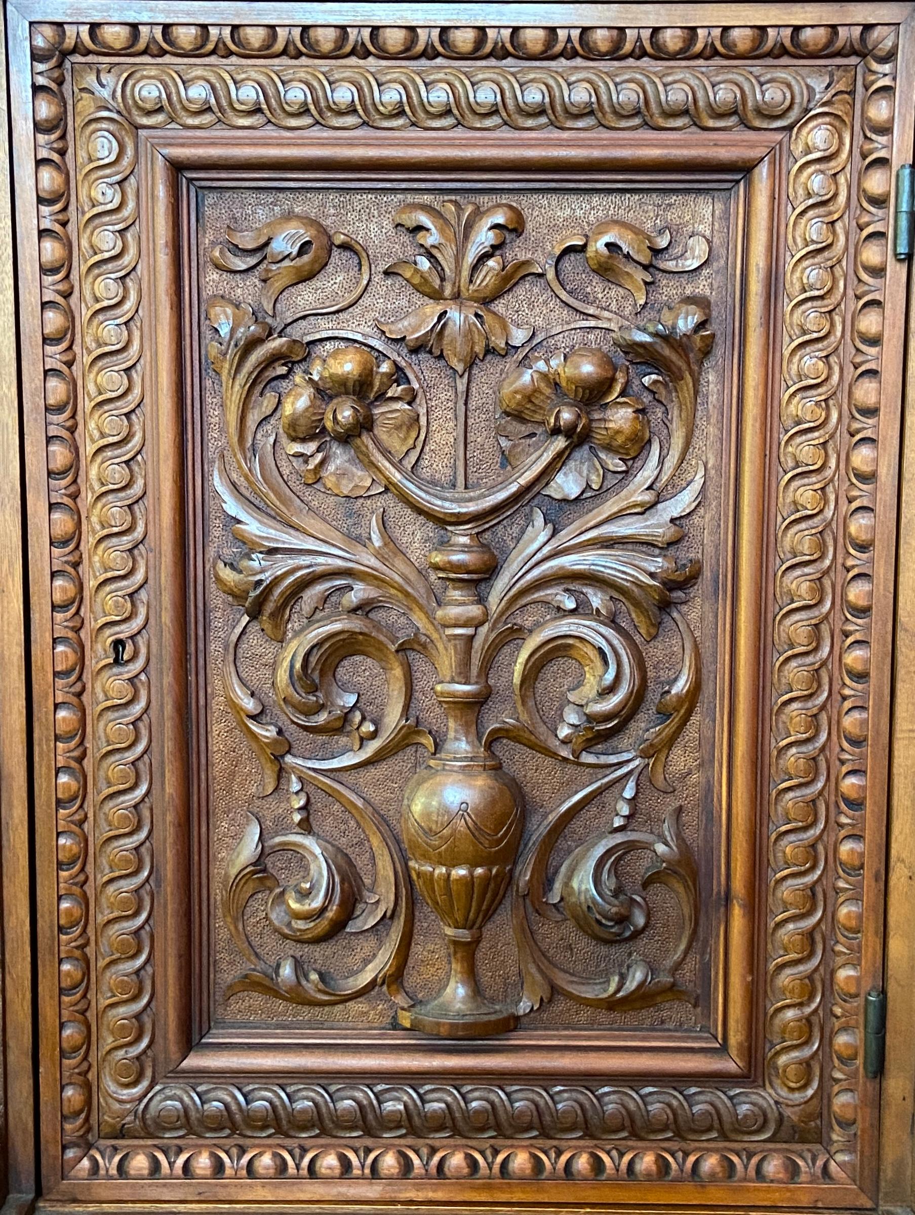 Antique French Carved Walnut Sideboard with Florals & Griffins, circa 1870-1880 3
