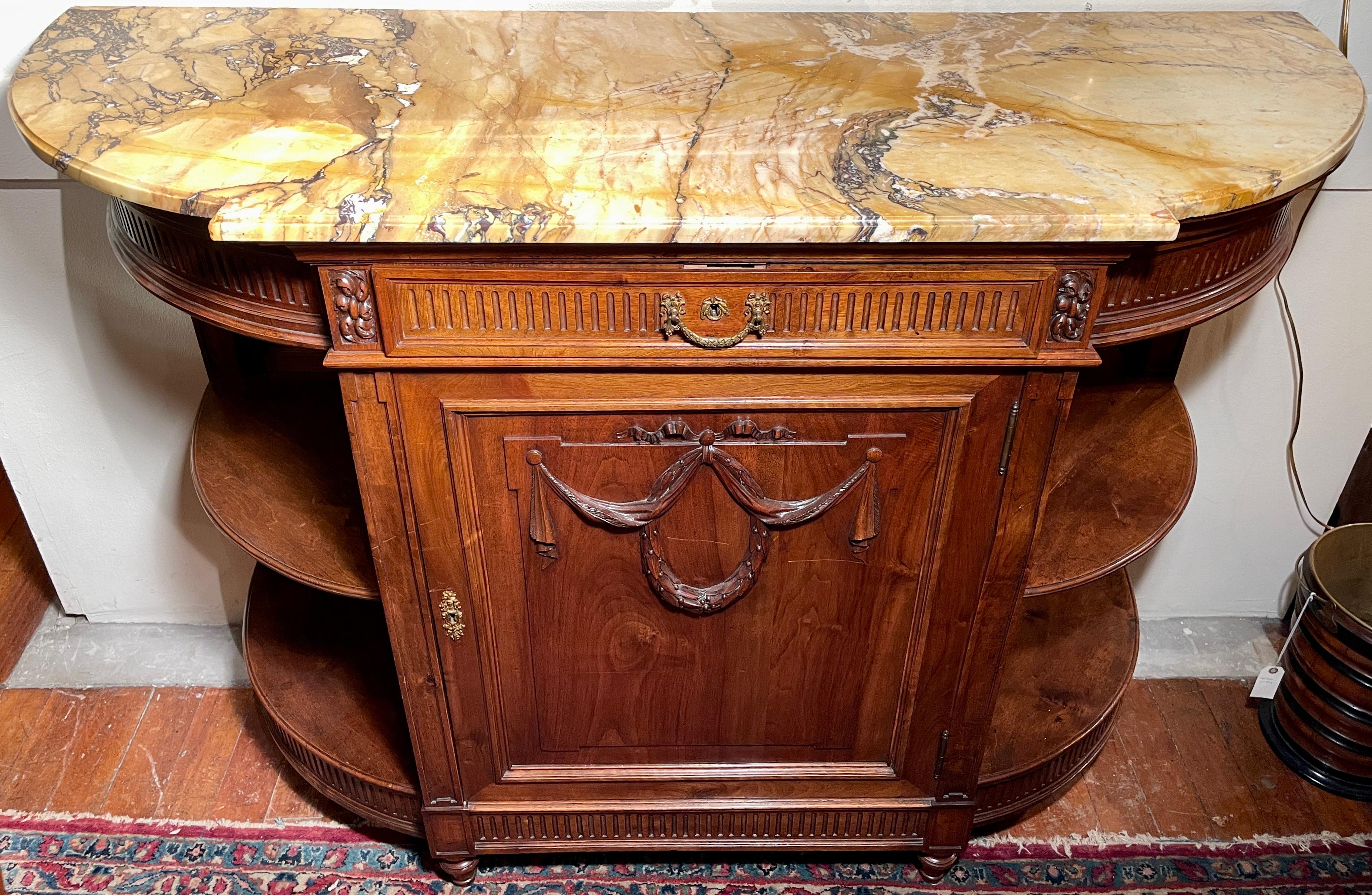 Antique French Carved Walnut Sideboard with Marble Top, Circa 1890. In Good Condition For Sale In New Orleans, LA