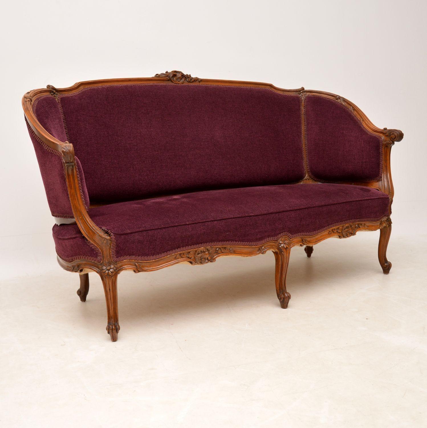 Antique French Carved Walnut Sofa 7