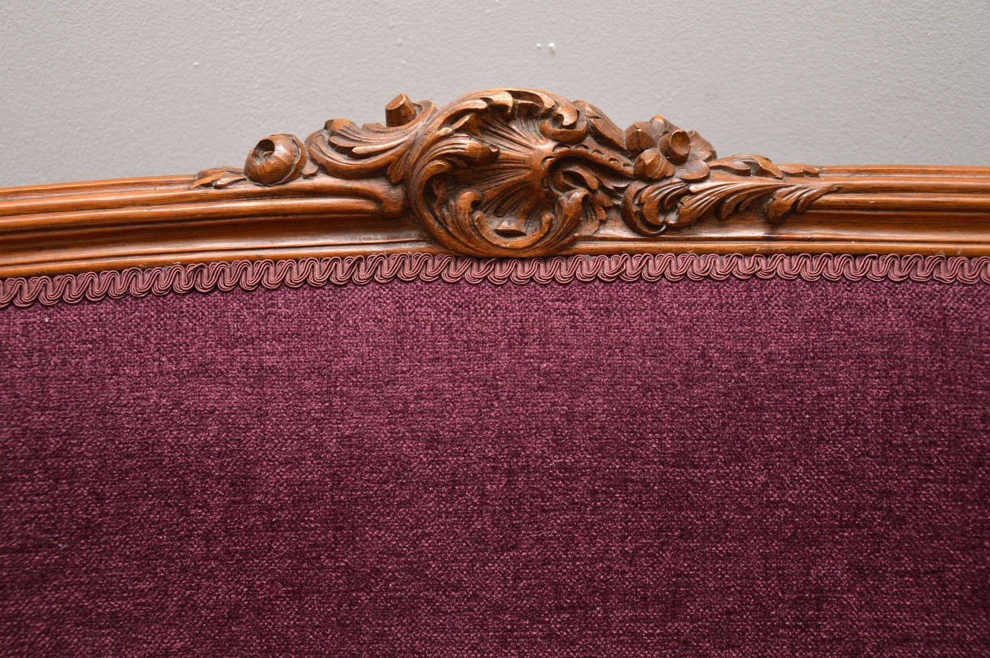 Fabric Antique French Carved Walnut Sofa