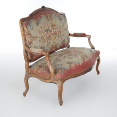 Antike Französisch geschnitzt Nussbaum & Tapisserie Settee C1920