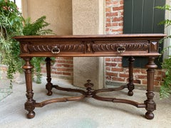 Antique French Carved Walnut Writing Desk Sofa Table Henri II Style c1900