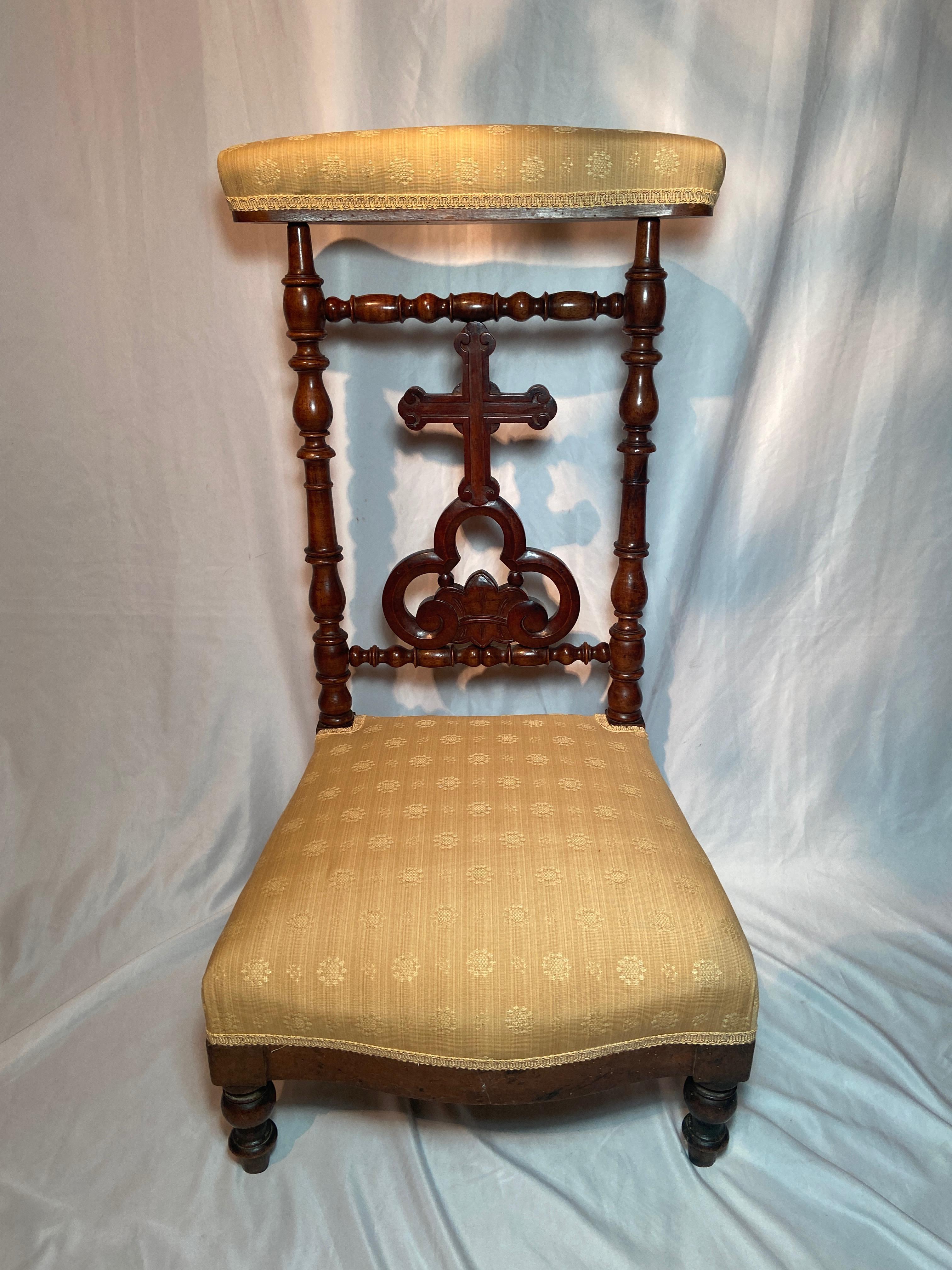 Antique French carved walnut and yellow upholstered 