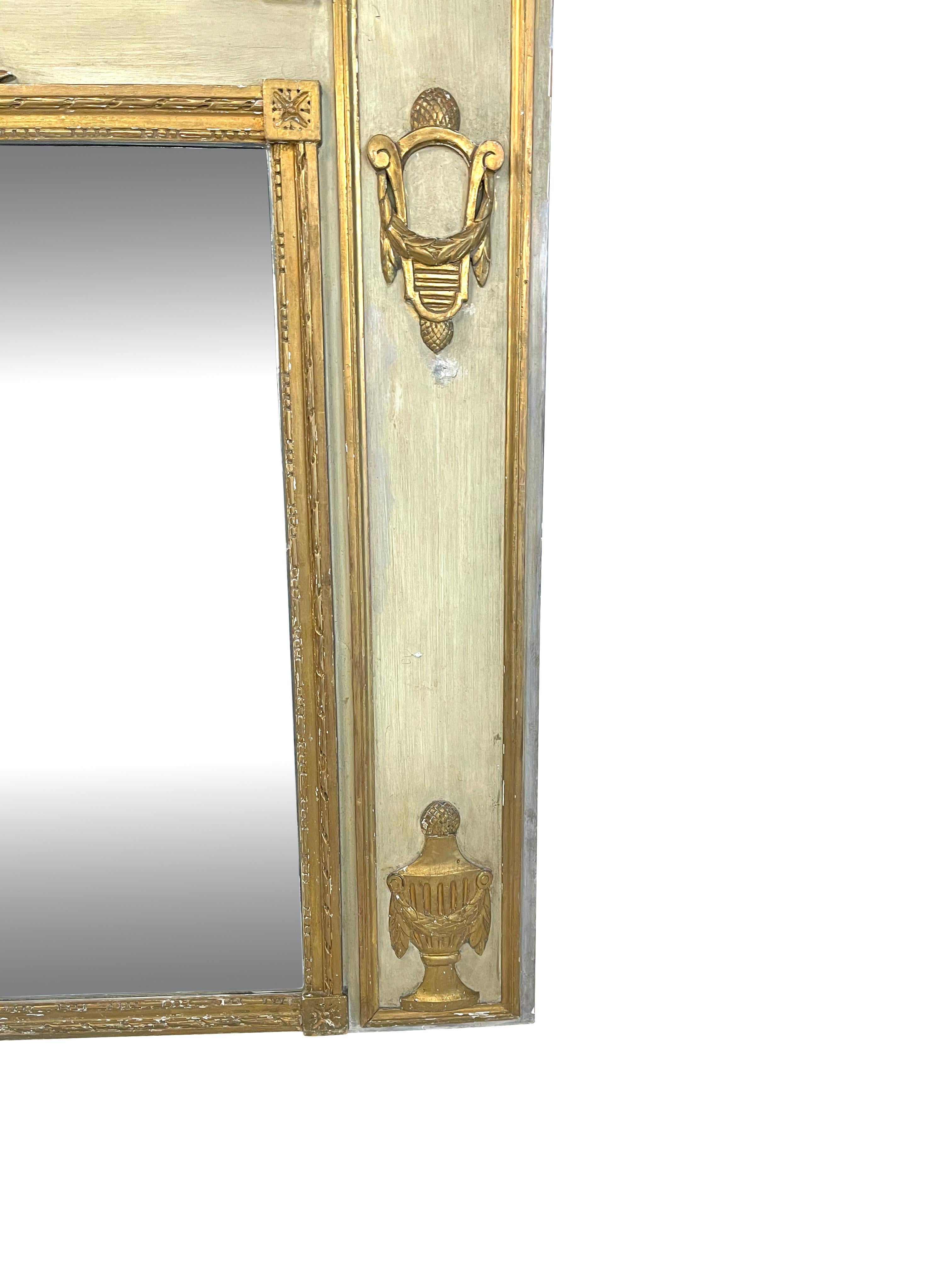  Antique French Carved Trumeau Mirror White and Giltwood 2