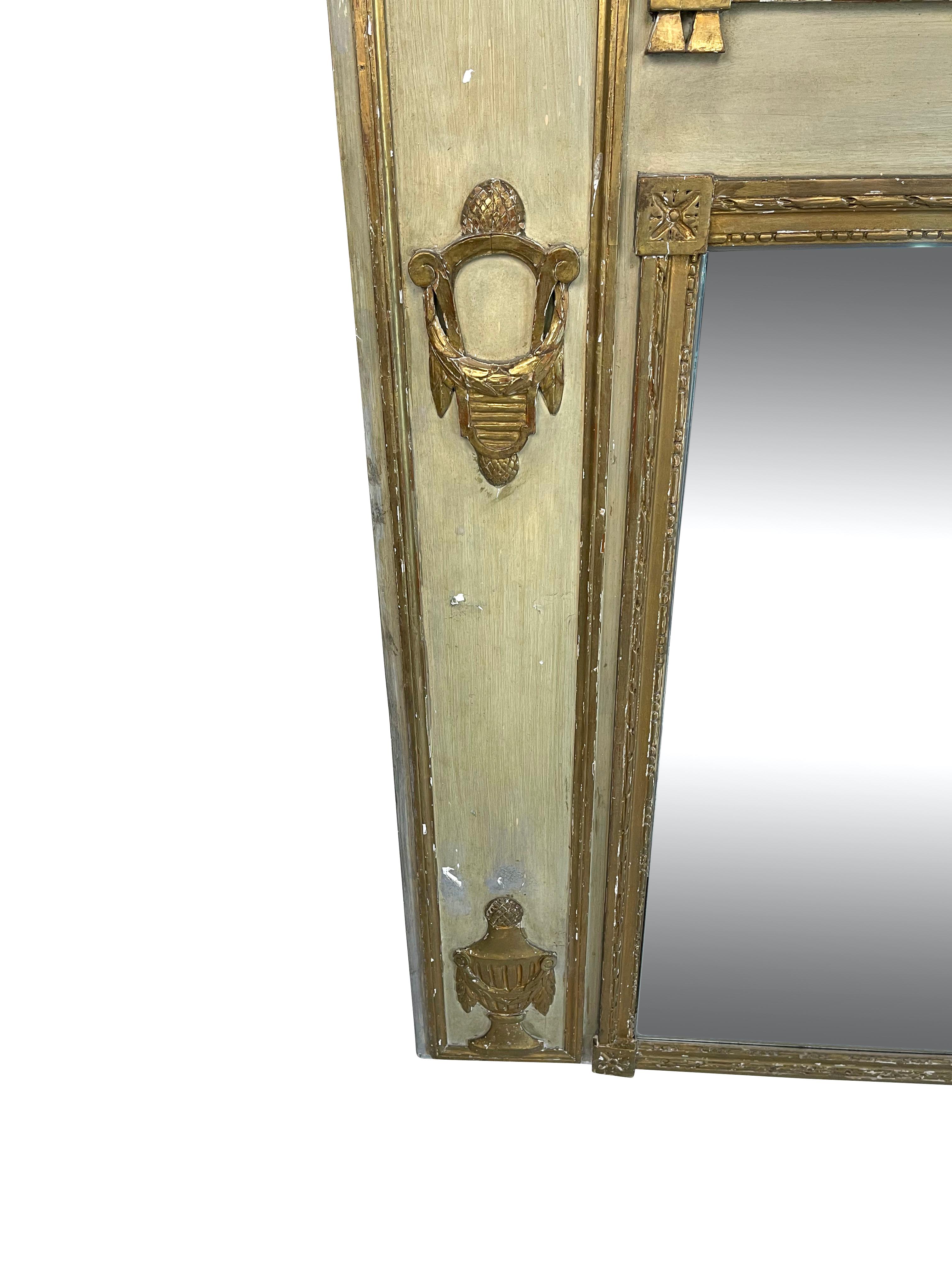  Antique French Carved Trumeau Mirror White and Giltwood 4