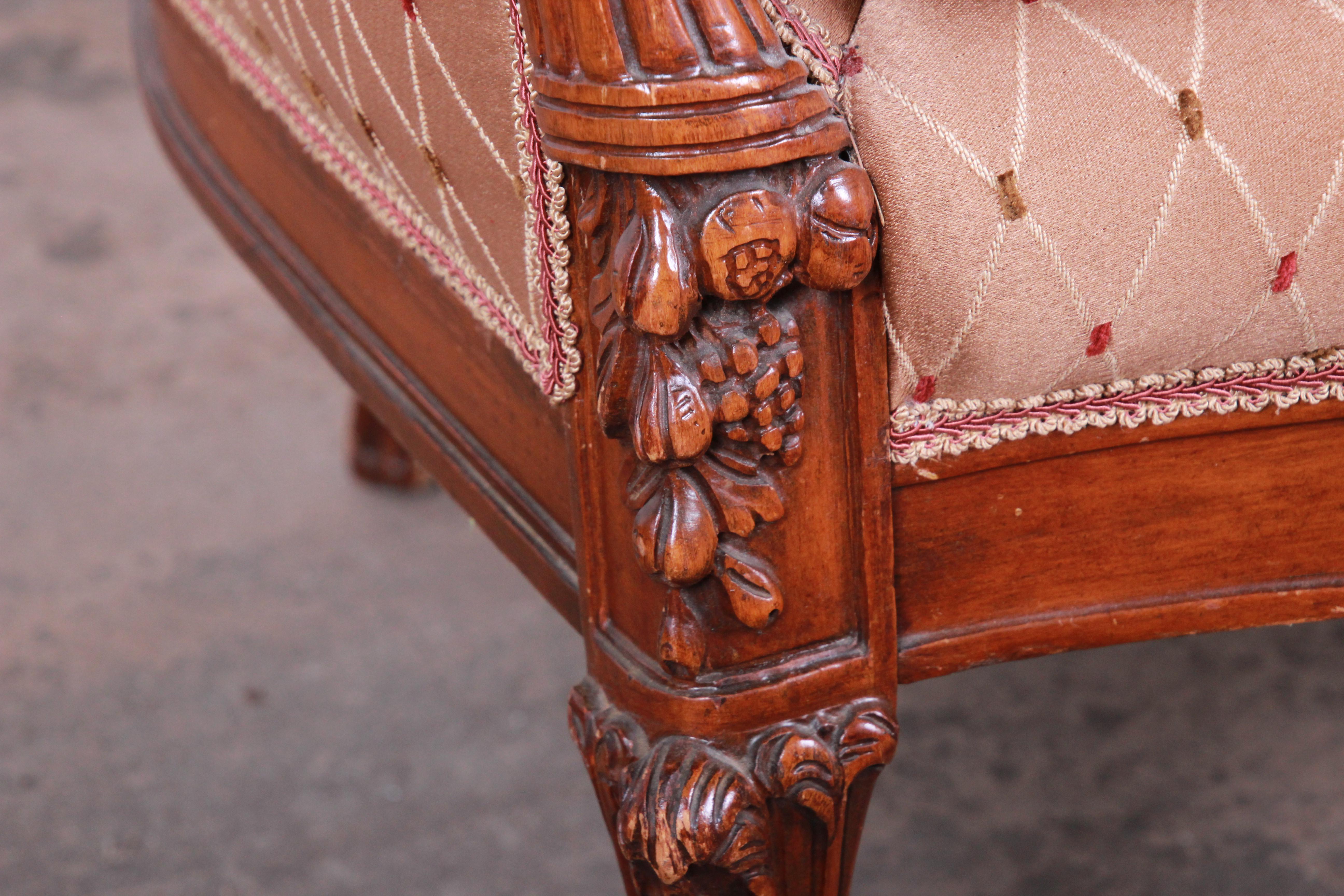 Antique French Carved Wing Back Lounge Chair 6