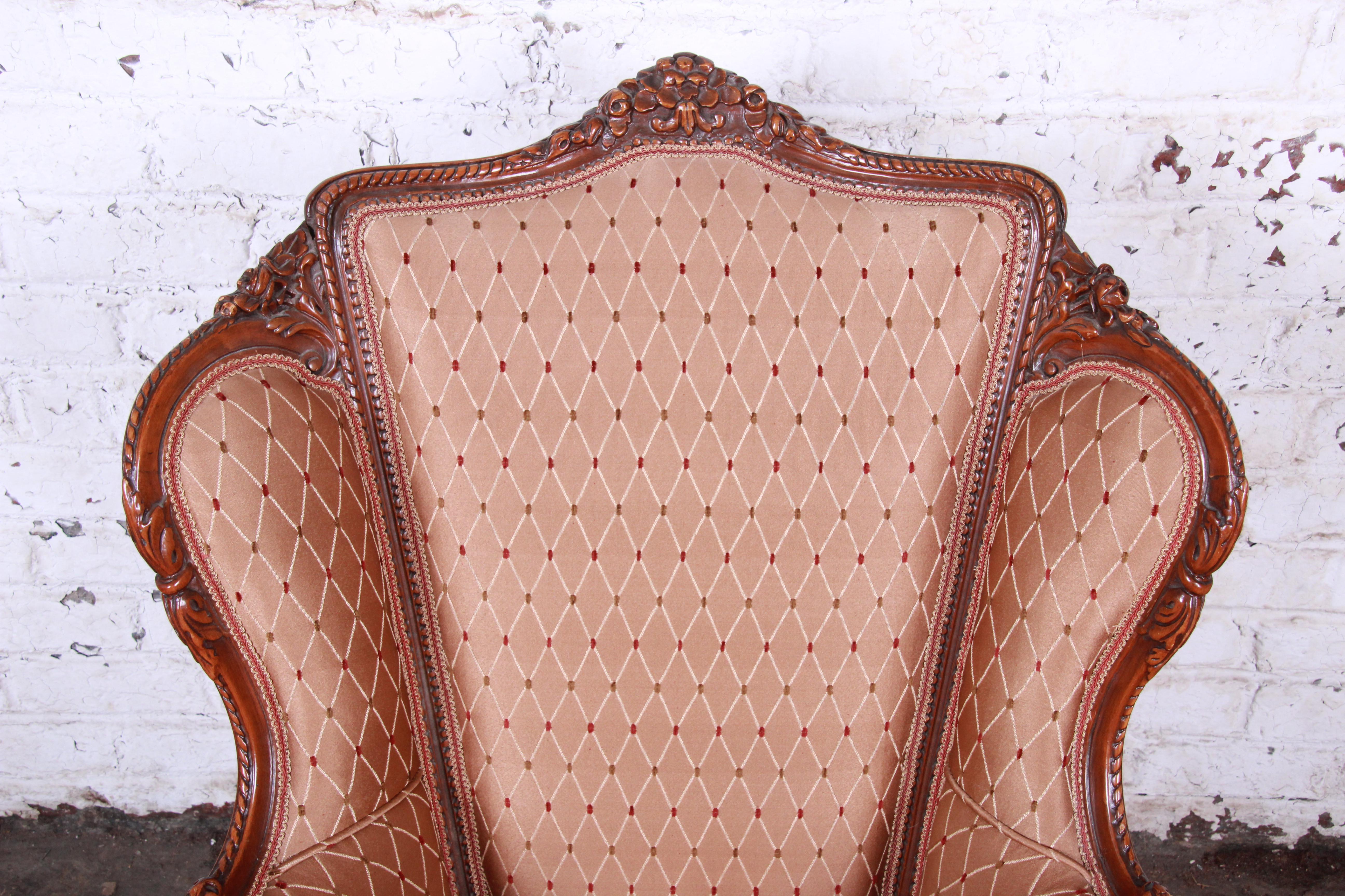 Mid-20th Century Antique French Carved Wing Back Lounge Chair