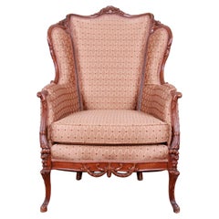 Antique French Carved Wing Back Lounge Chair